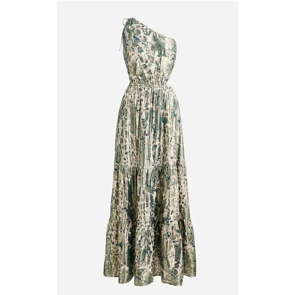 LAST ONE - J.Crew Collection one-shoulder cutout dress in floral Lurex® chiffon - Picture 4 of 13